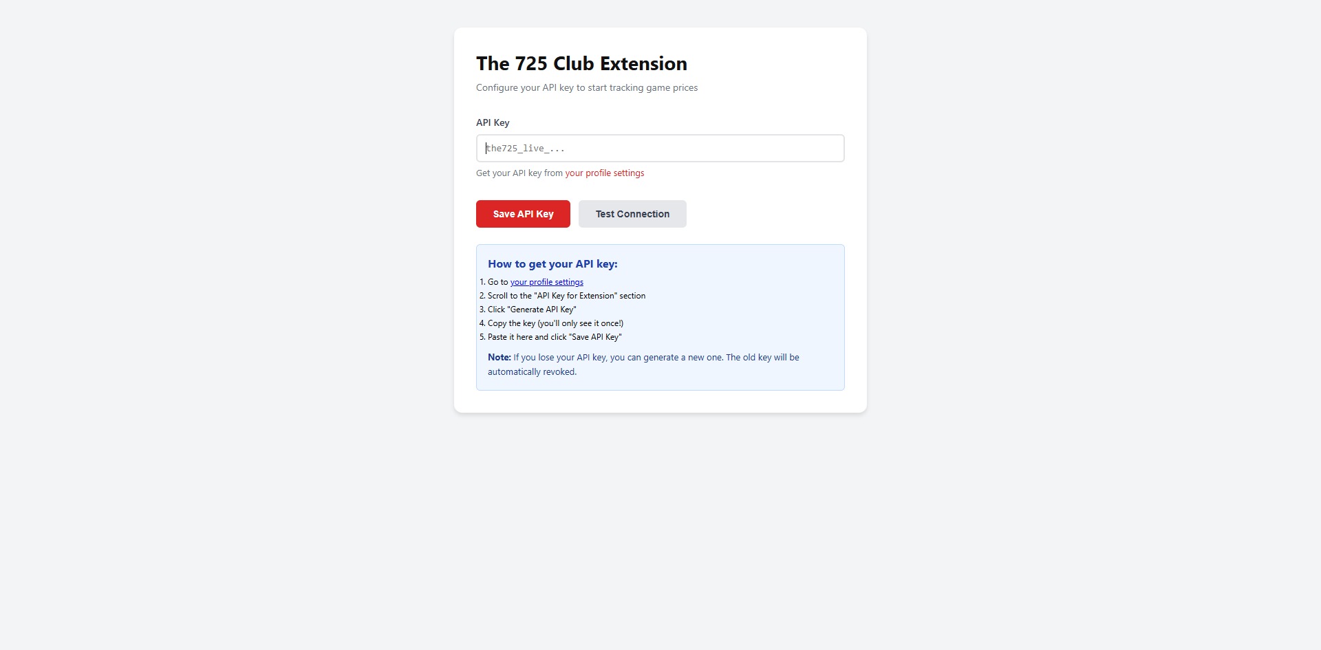 Extension settings and API key configuration